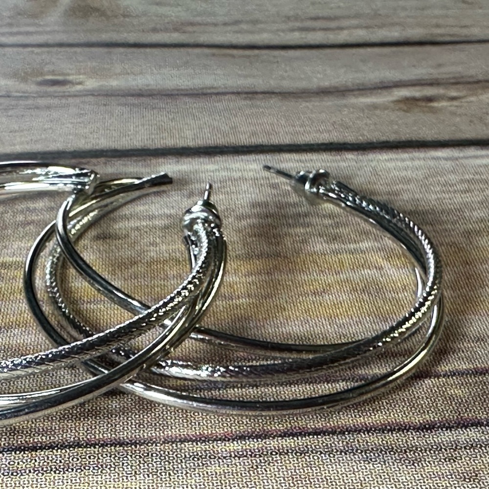 Silver Triple Hoop Earrings - Picture 5 of 5